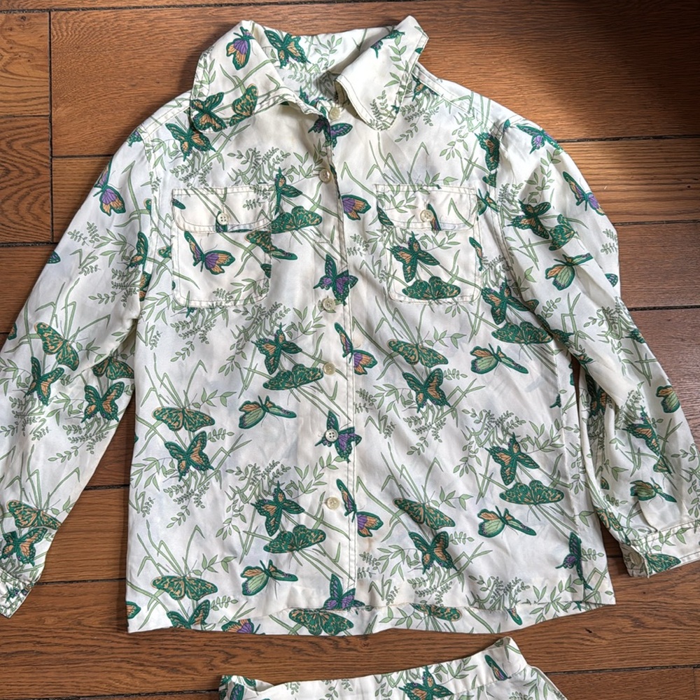 Vintage 2 Piece Butterfly Print Skirt Blouse Dress Button Up Size 6 Novelty - Picture 4 of 9